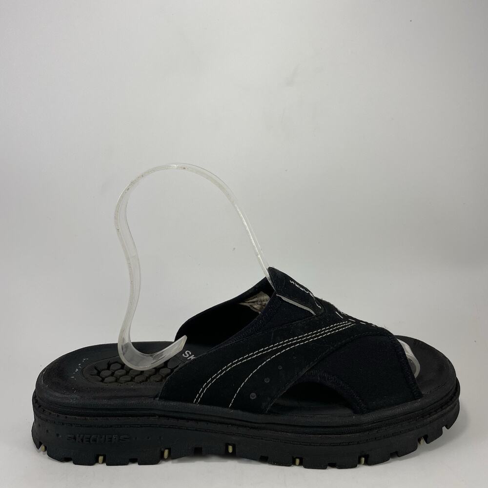 Skechers Sandals Womens Size 7 Vintage Black Sporty Y2K Thick Sole Slides